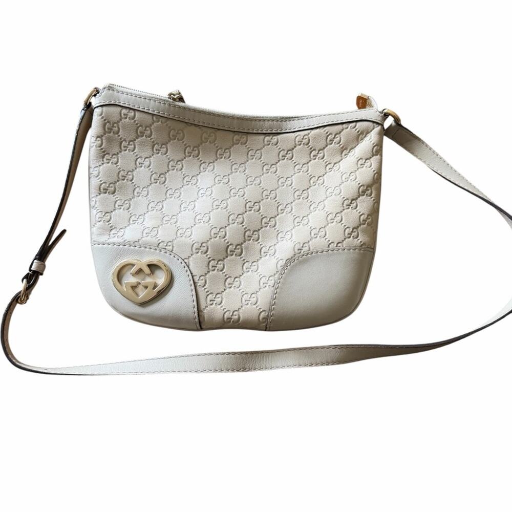 Gucci Cream Embossed GG Crossbody Bag with Gold-Tone Heart Logo